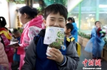参加植树活动的小朋友获赠“植树节纪念证书”和一盆多肉植物，开心不已。　供图 - 福建新闻