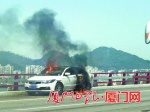 海沧大桥上车辆起火。（报料人供图） - 新浪