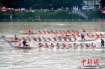 来自海峡两岸的16支龙舟队在九龙江上演了一场精彩纷呈的“龙舟竞逐战”。　张金川 摄 - 福建新闻