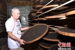 　工人顶着高温，将茶饼送入烘干房烘焙。　陈龙山 摄 - 福建新闻